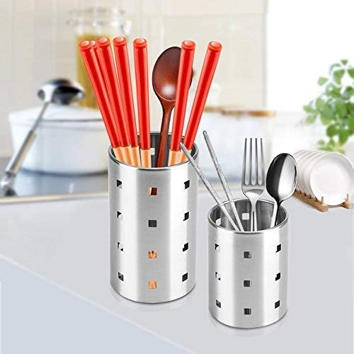 Fdit Chopsticks Holder Stainless Steel Utensil Holder Drying Rack Circular Hole Tableware Storage Rack Organizer (L)