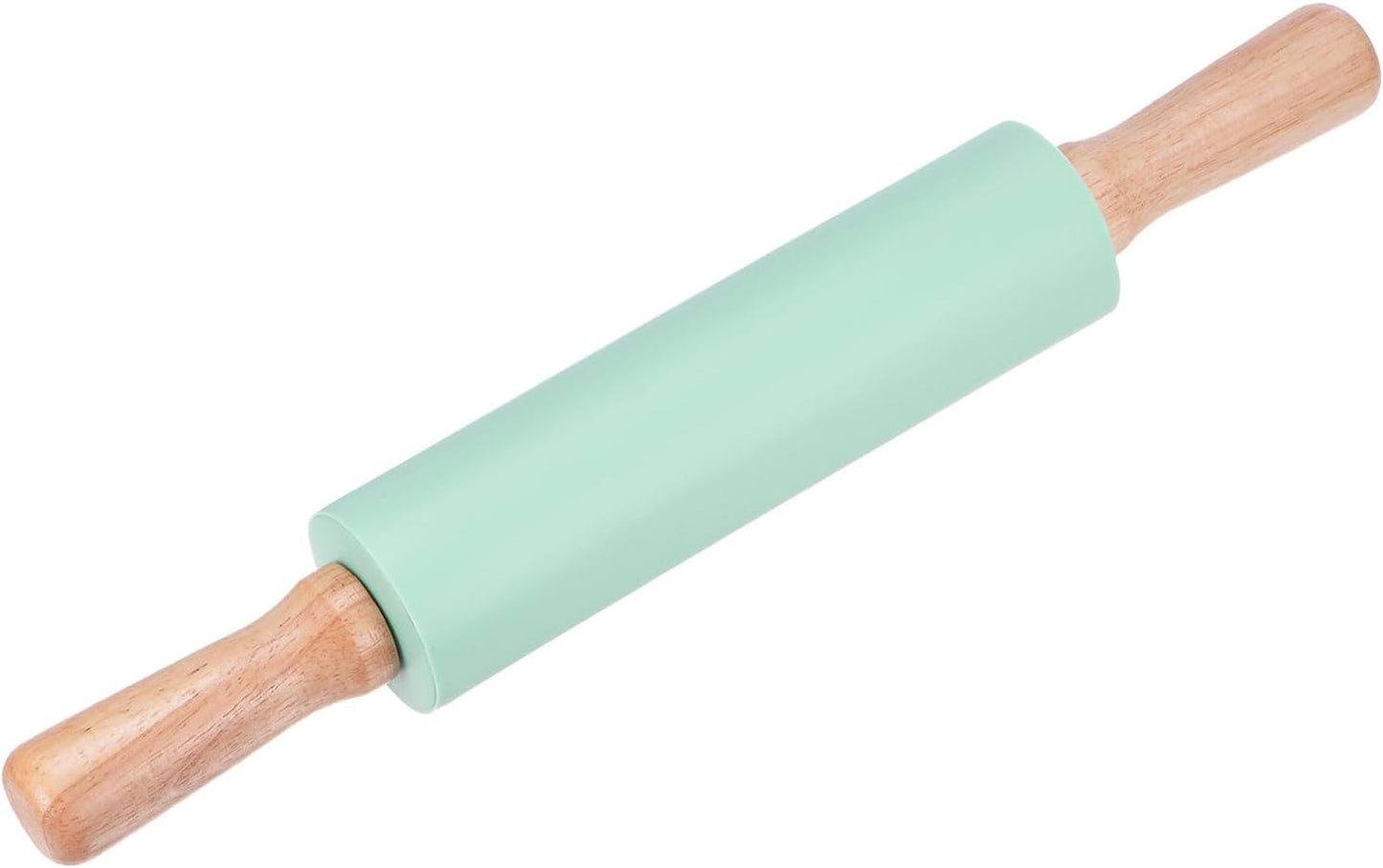 HARFINGTON Silicone Rolling Pins for Baking 14.96 Inch Non-Stick Silicone Surface Wooden Handle Rolling Pin Small Roller Playdough Rolling Pins for Fondant Kitchen Dough Pizza, Green