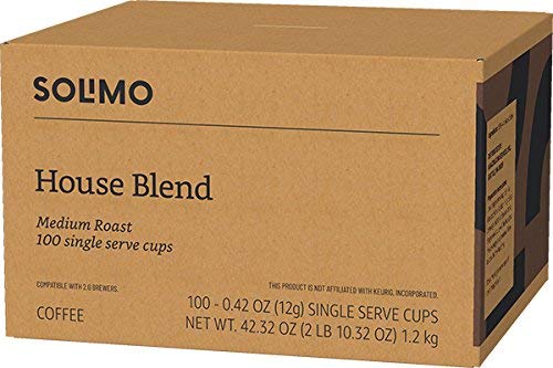 Amazon Brand - Solimo Medium Dark Roast Coffee Pods, House Blend, Compatible with Keurig 2.0 K-Cup Brewers, 100 Count
