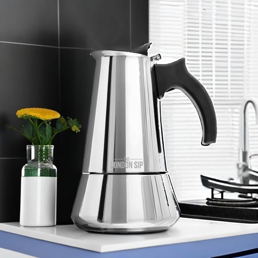 London Sip Stainless Steel Stovetop Espresso Maker Moka Pot Italian Coffee Percolator, Silver, Small (5.07 oz)