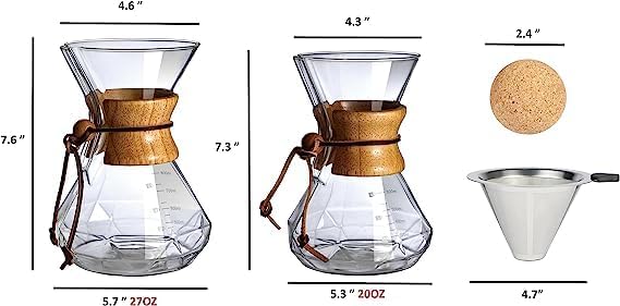 Pour Over Coffee Maker With Wood Sleeve，27oz/800mlPour Over Coffee Dripper,Pour Over Coffee Maker Set With Cork Stopper (27oz/800ml)