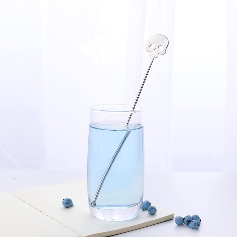 4Pcs Skull Swizzle Stick Bar Spoon Set Reusable Mixing Spoon 18/10(304) Stainless Steel Coffee Stirrer for Bar Home Halloween Party Stirring Cocktail Beverage Drinks