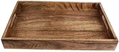 GoCraft Handmade Classic Wooden Tray – Medium 15" Serving Tray for Kitchen, Dining, and Home Use – Elegant Wood Serveware for Food, Drinks, Snacks, Coffee, Tea, Breakfast, Parties & Everyday Use