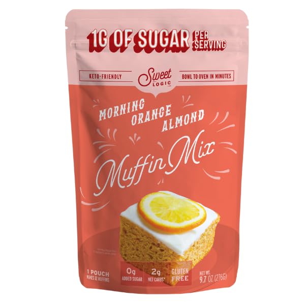 Sweet Logic Keto Baking Mix - Orange Almond Muffin - Gluten-Free - Dairy Free - Diabetic-Friendly - High Protein - Allulose - Stevia - Low Sugar - Low Carb - Quick 20-Minute Prep (1-2G Net Carbs Per Serving)
