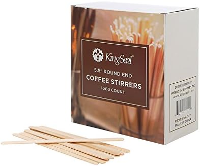 4,000 Count | KingSeal Natural Birch Wood Coffee Beverage Stirrers, Stir Sticks, Waxing Sticks, 5.5 Inches, Round End - 4 Packs x 1000 Stirrers