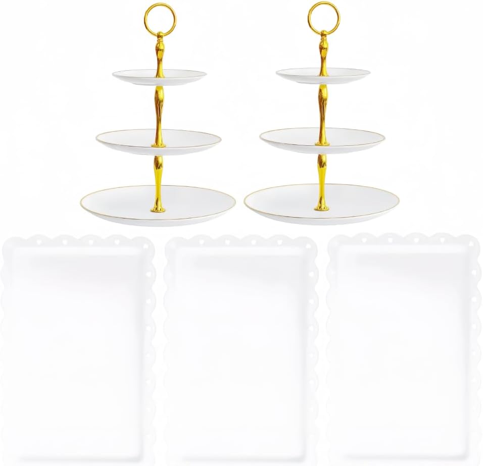 5 Pcs Dessert Table Stand Set - 2x Small 3 Tier Plastic Cupcake Display Stands Cookie Tray Rack Serving Tower & 3x Trays for Wedding Baby Shower Tea Party