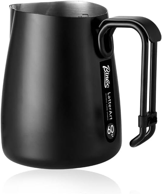 Bincoo Milk Frothing Pitcher,Espresso Milk Frothing Pitcher Stainless Steel 20oz/600ML Coffee Milk Frother Cup with Measurement Lines,Ergonomic Handle for Latte Art & Cappuccino
