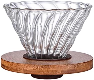 Gute Glass Coffee Dripper/Filter - Cone Glass Pour Over Coffee Dripper with Bamboo Stand, 1-4 Cups Drip Coffee Maker Funnel Accessories for Home, Office…