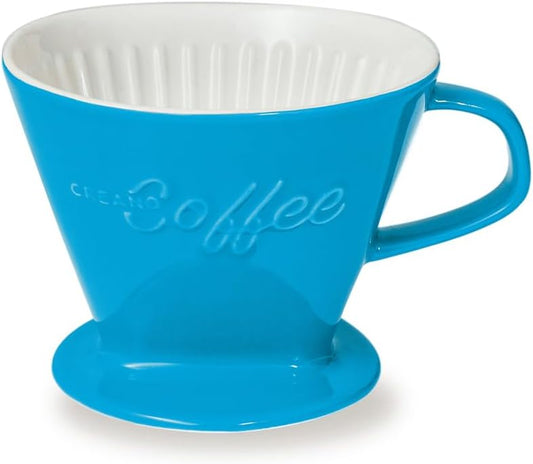 Creano XXL Porcelain Coffee Dripper Blue - Ceramic Cone Brewer - Pour Over Coffee Maker - Filter Size 4 - huge and heavy quality 800gr/28oz - 6 Colours availeble