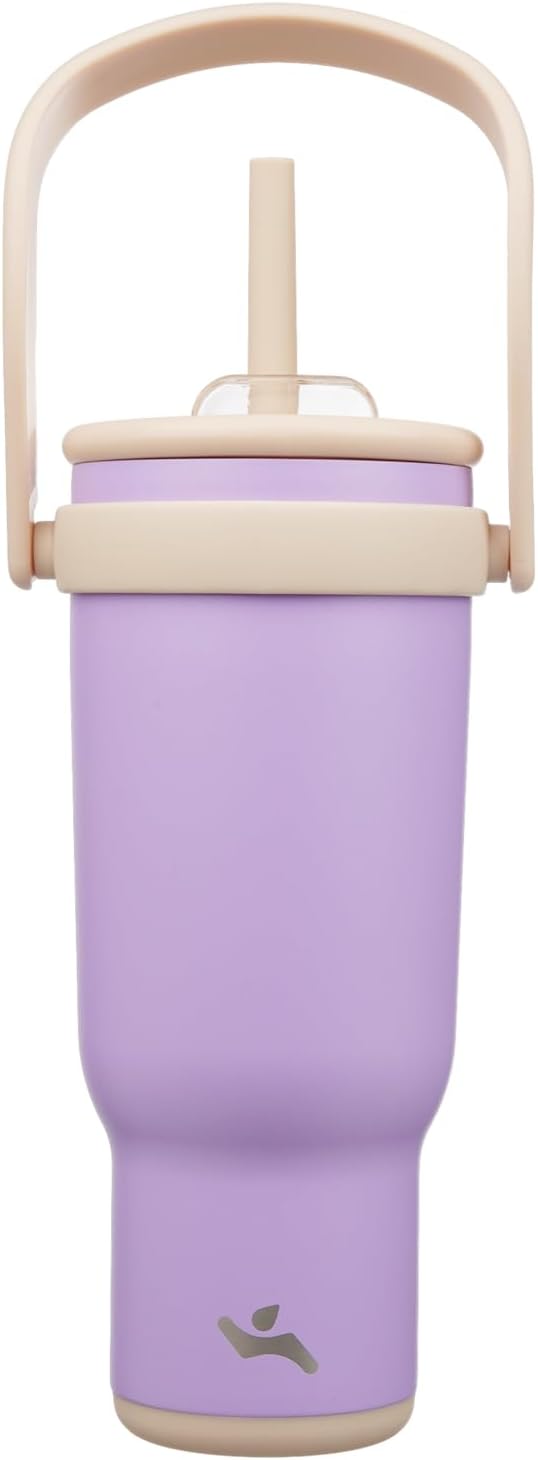 40 oz Tumbler with Side Handle, Insulated Water Bottle with Straw and 2 in 1 Lid, Stainless Steel Cup Travel Coffee Mug for Sports Office Gym,Purple