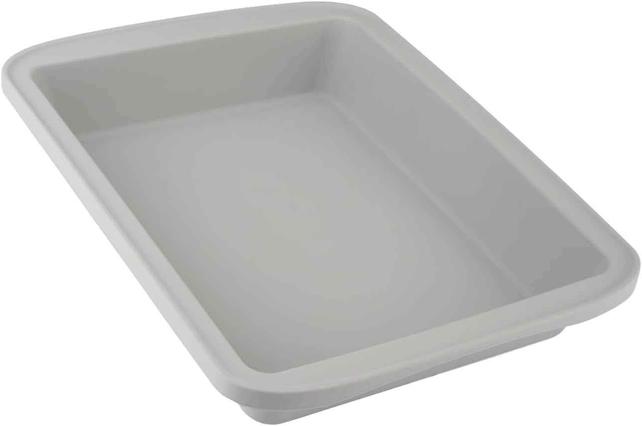 Sunsetbaby Silicone Baking Dish with Handles, Deep Rectangular Bakeware Cake Pan, Compatible with Fancy Panz, for Lasagna, Cake, Brownie or Family Dinner, 12.6 x 9.8 x 2.1 Inch (Grey)