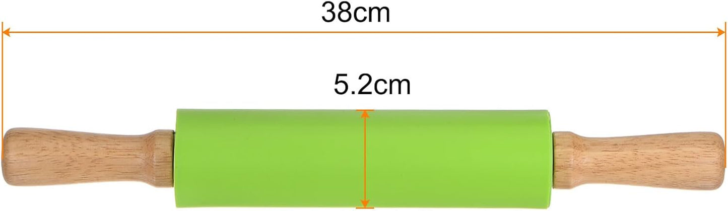 HARFINGTON Silicone Rolling Pins for Baking 15 Inch Wooden Handle Non Stick Rolling Pin Small Roller Playdough Rolling Pins for Dough Pizza Pastry Fondant Kitchen, Green