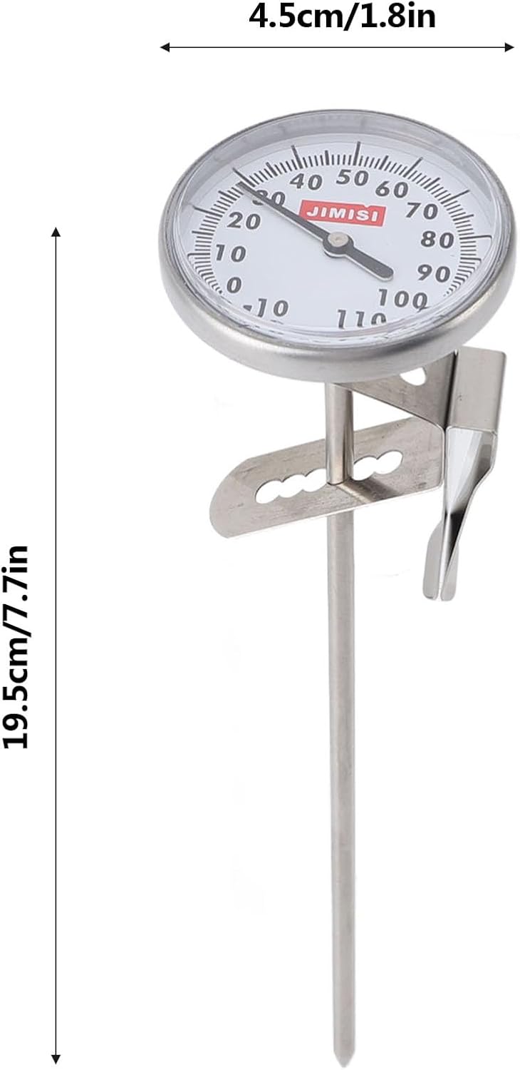 7.7 Inch Milk Thermometer for Steaming Milk, Water Milk Coffee Liquid Thermometer, Professional High Accuracy Stainless Steel Dial Thermometer for Coffee Drinks Chocolate Milk