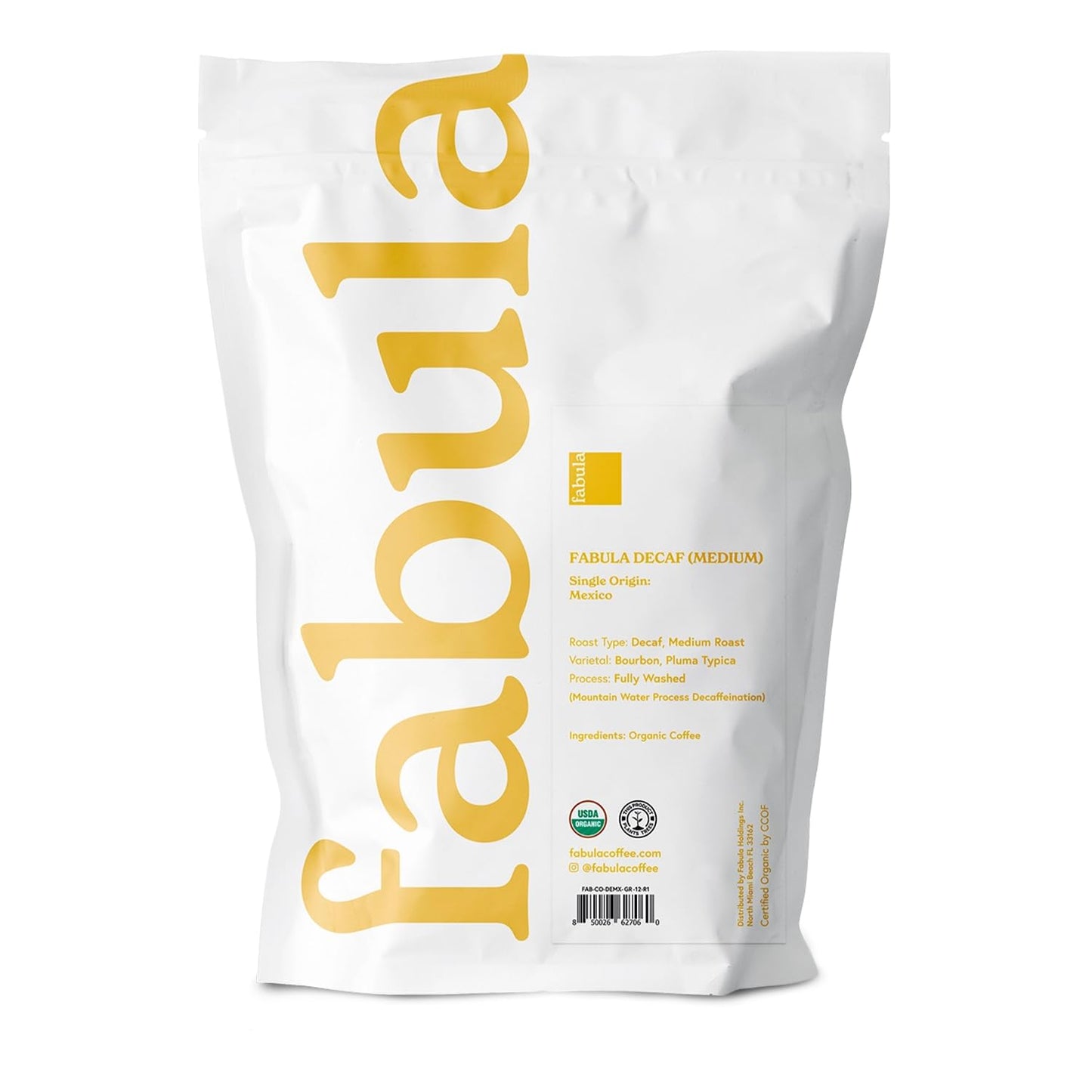 Fabula Coffee Decaf Medium Roast Whole Beans - Organic - Low Acid - Single Origin - Non-GMO - Mold Free - 12 Ounces