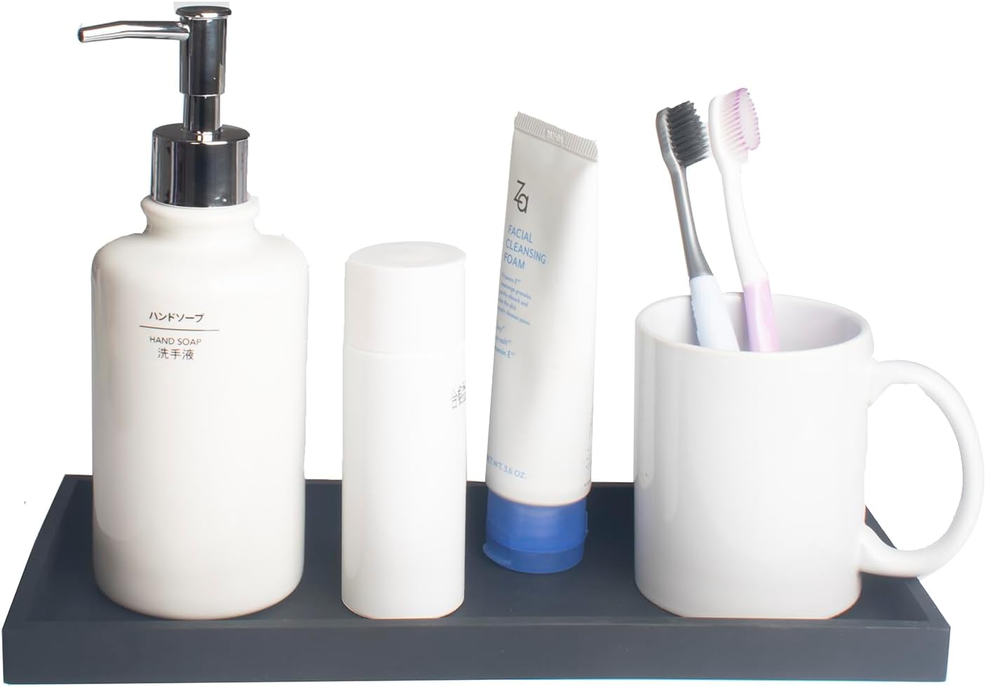 DNC Bathroom Counter Tray, 11.8" Silicone Vanity Tray, Kitchen Sink Soap Tray for Dish Holder Dispenser Countertop Toilet Tank Desk Organizer Black