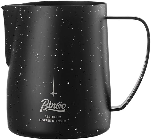 Bincoo Star Milk Frothing Pitcher 12oz,Espresso Steaming Pitcher,Espresso Machine Accessories,Milk Frother cup,Milk Coffee Cappuccino Latte Art,Stainless Steel Jug Cup.(Black 12oz)