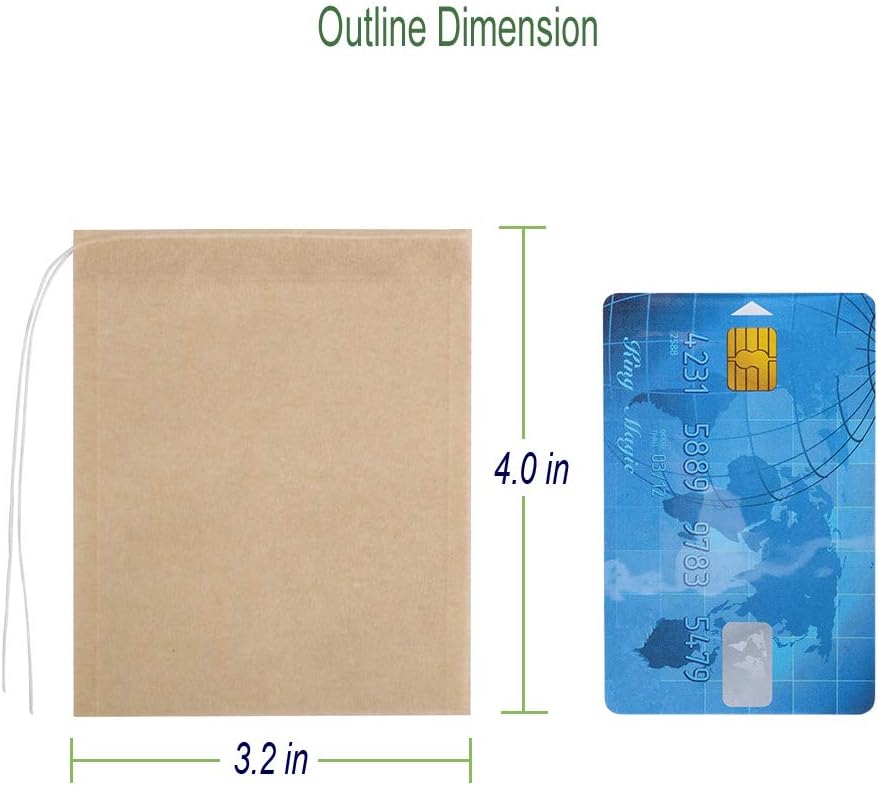 Eco-Fil Disposable Tea Filter Bags for Loose Tea, Wood Pulp Material, Biodegradable and Compostable, Unbleached Empty Tea Infuser Sachets with Drawstring, 100 Pack (3.2inch x 4.0inch)