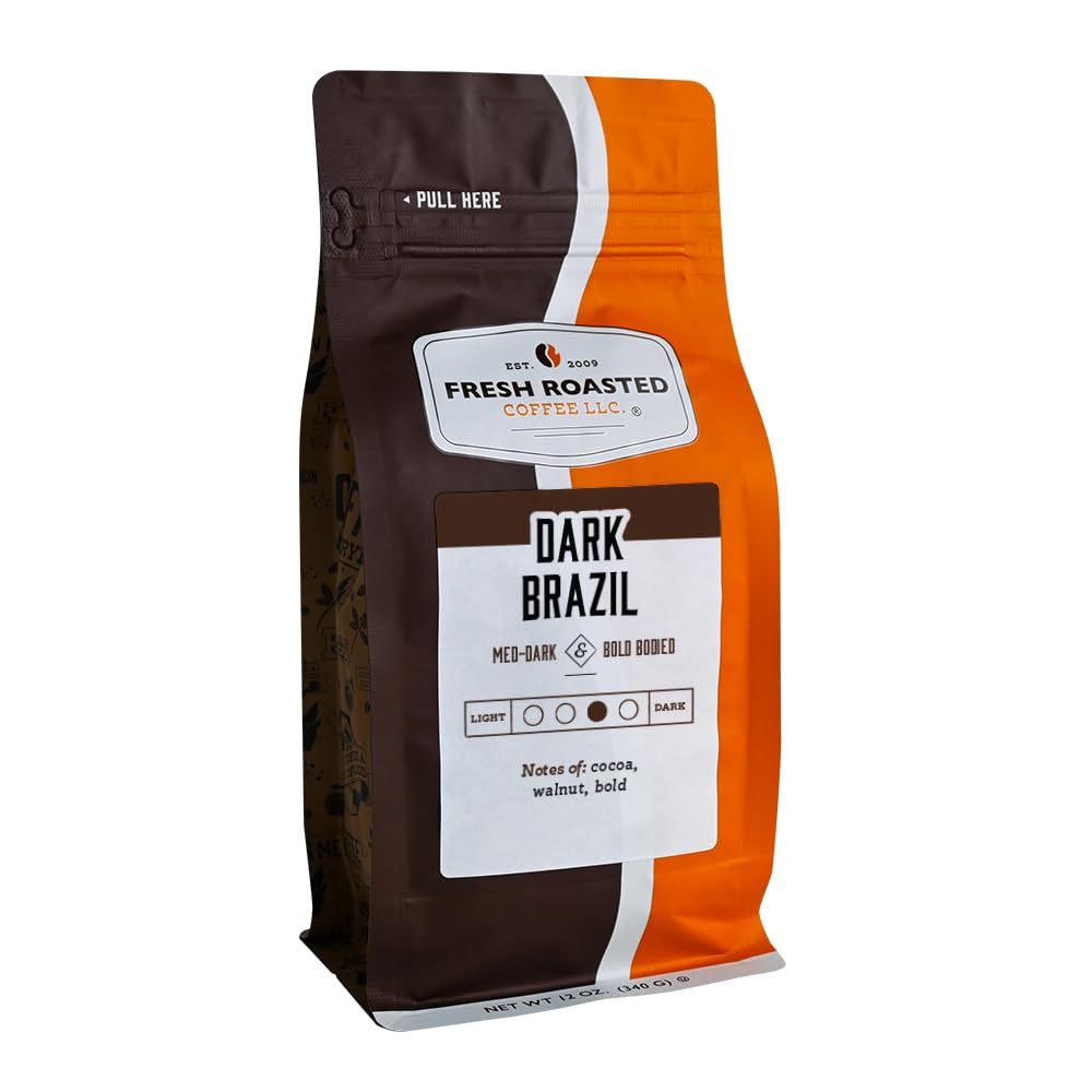Fresh Roasted Coffee, Dark Brazil, 12 oz, Med-Dark Roast, Kosher, Whole Bean