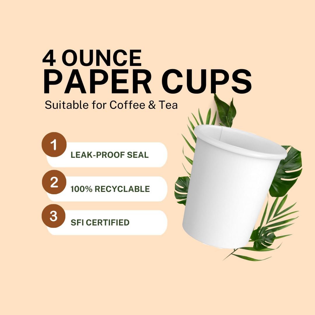 Paper Cups 4 oz 1000 Pack for Coffee & Espresso | Bulk 1000 Count for Home, Office, Restaurants & Parties | Recyclable Disposable 4 Ounce To-Go Cups for Hot Drinks
