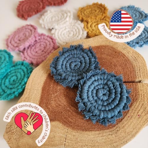 Cotton Car Coasters for Cup Holders, 2PC Car Cup Coasters, Drink Coaster Holder, Cute cupholder Coaster Accessories for Women, Macrame, Boho (Peacock Blue)