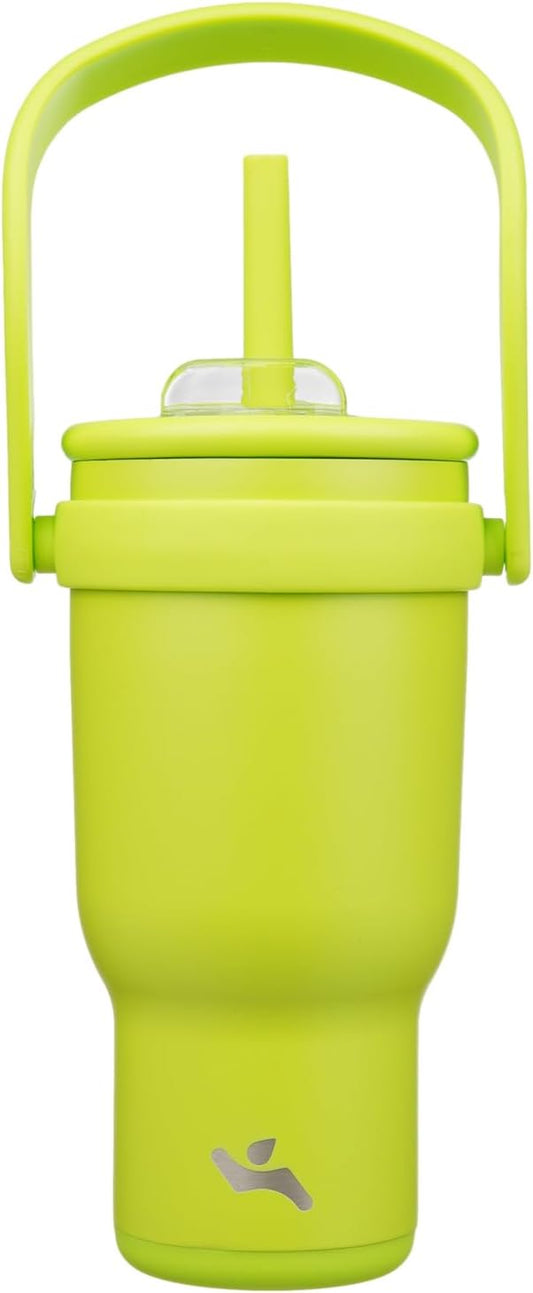 30 oz Tumbler with Side Handle, Insulated Water Bottle with Straw and 2 in 1 Lid, Stainless Steel Cup Travel Coffee Mug for Sports Office Gym,Green