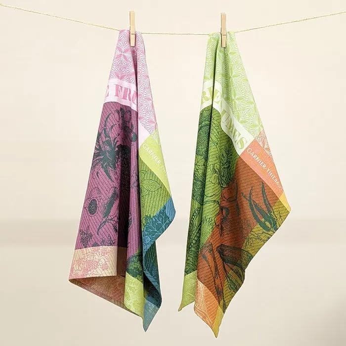 Garnier Thiebaut Jardiniere Vert (Green Planter) French Kitchen Towel 22"x30", Cotton, Jacquard
