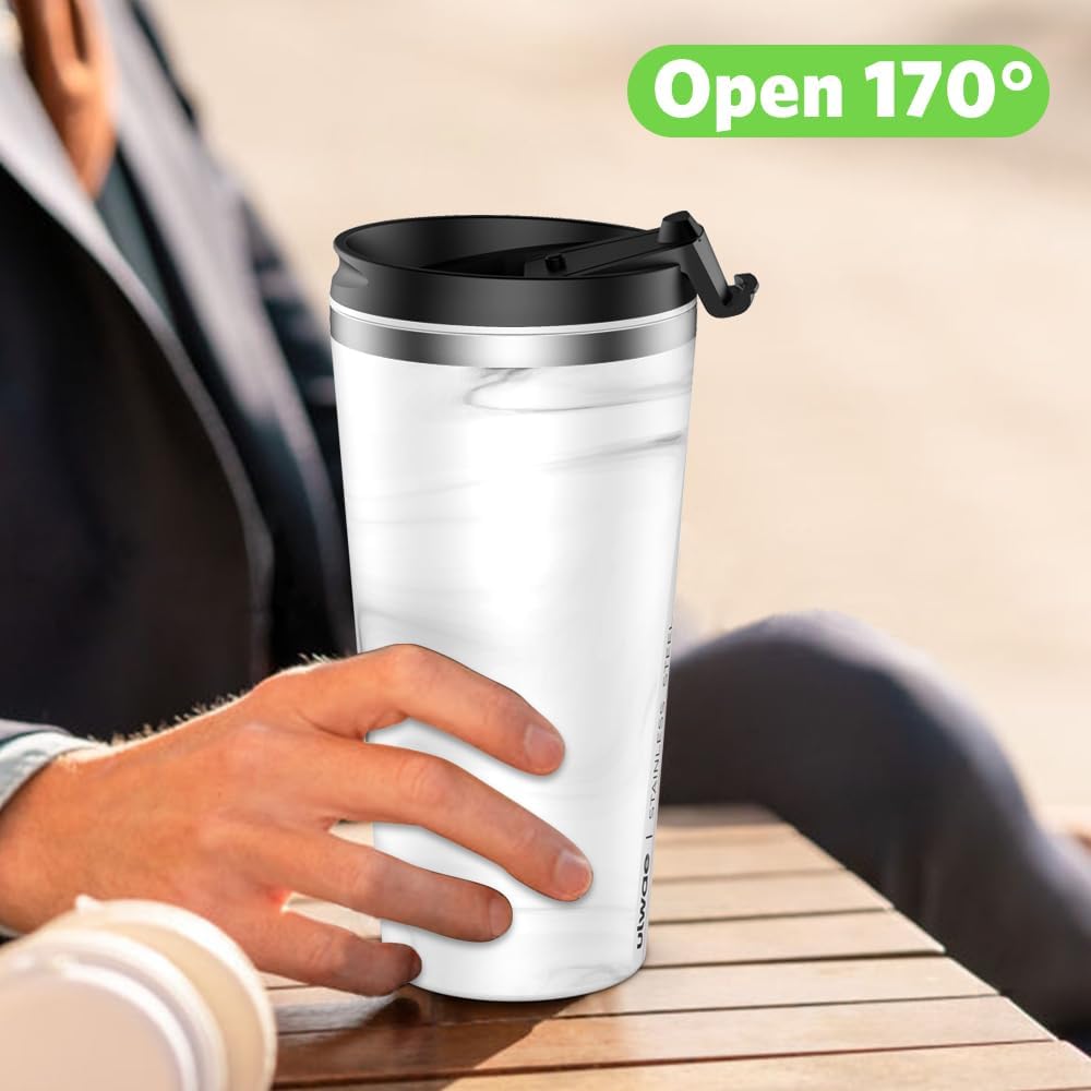 Insulated Coffee Mug with Ceramic Coating, 18oz Travel Mug with Leak-proof Lid, Vacuum Double-wall Tumbler, Stainless Steel Thermal Cup for Tea, Hot Cocoa, Cold Beverage, Ice Drinks