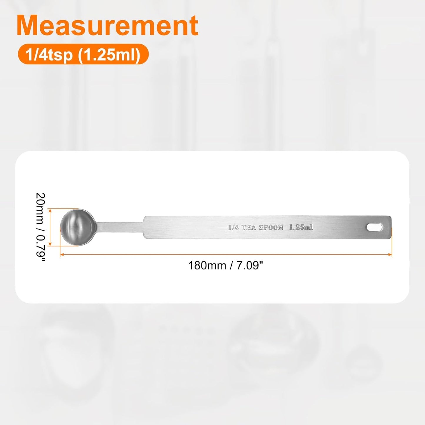 HARFINGTON Single Measuring Spoon 1/4tsp (1.25ml) Teaspoon/Tablespoon 430 Stainless Steel Single Tiny Square Bowl Measuring Spoon Long Handle Measure Scoop