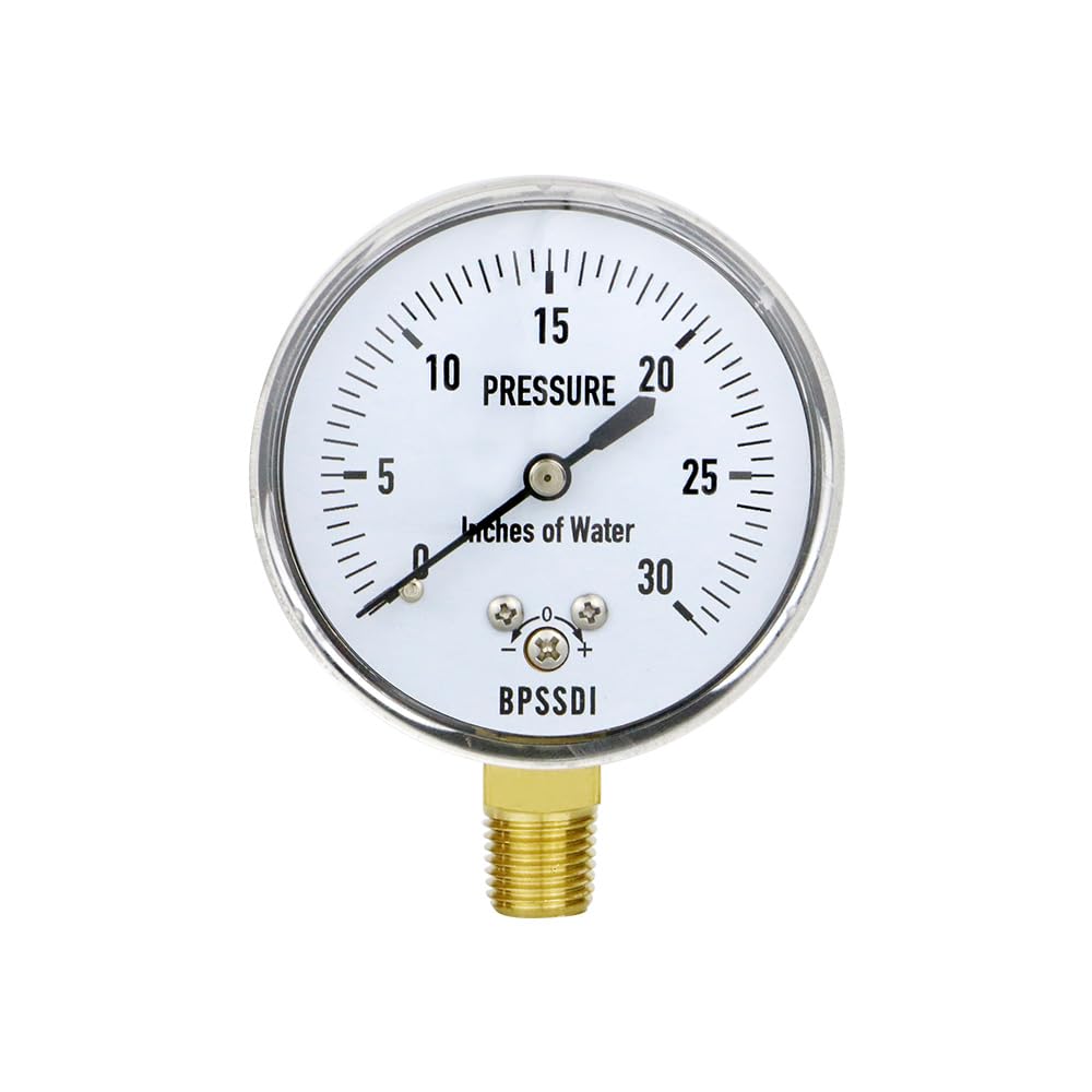 0-30 Inches of Water Column Gauge, Low Pressure Gauge, Capsule Gauge with 304 Stainless Steel Case, 2.5" Dial Size, 1/4" NPT Lower Mount, Zero Adjustment, for Air Water Gas Pressure Test