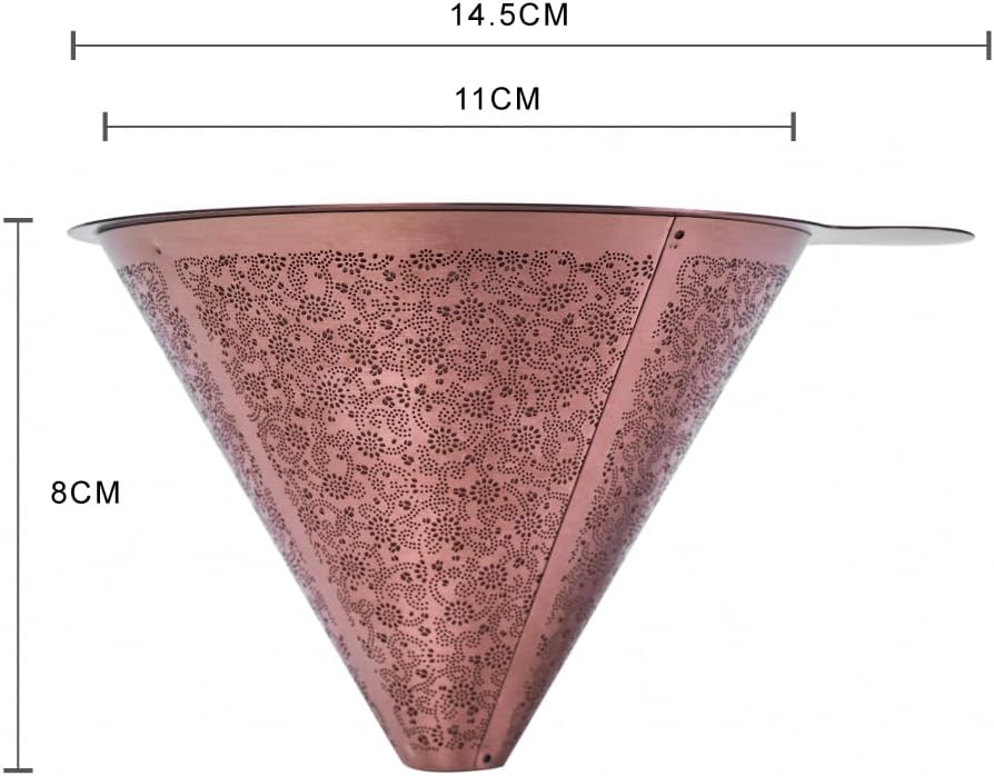 ATHIA Golden Reusable Stainless Steel Pour Over Coffee Dripper, Laser-etched Double mesh Cone Filter, Paperless, Eco-friendly, Fits Hario, Chemex, carafes & Most Coffee Makers (Rose Golden, Cone)