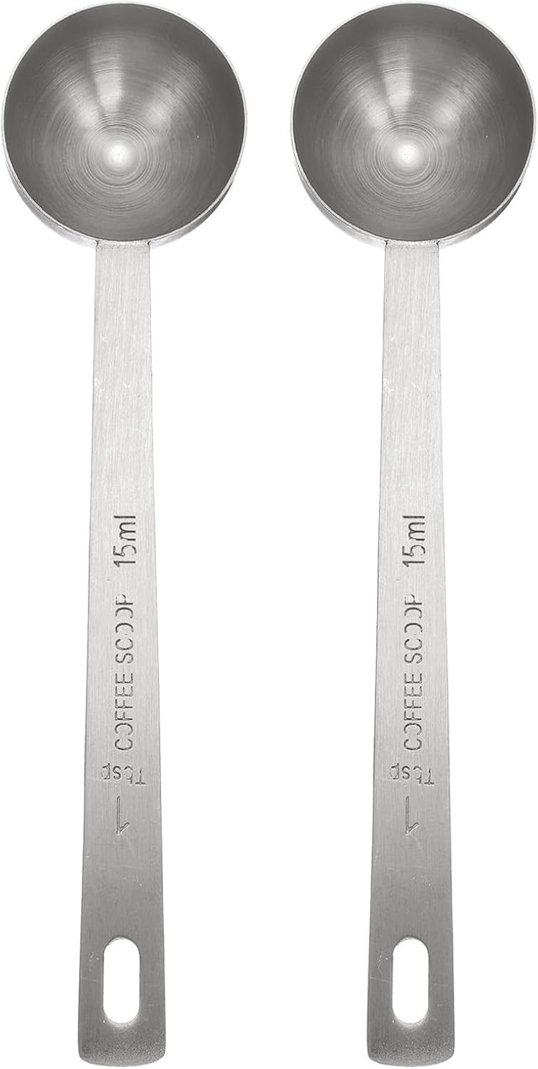 HARFINGTON 2pcs Coffee Scoop Spoon 1tbsp (3tsp, 15ml) 304 Stainless Steel Long Handle Teaspoon/Tablespoon Measuring Spoons Scoops for Tea Sugar Kitchen, Silver