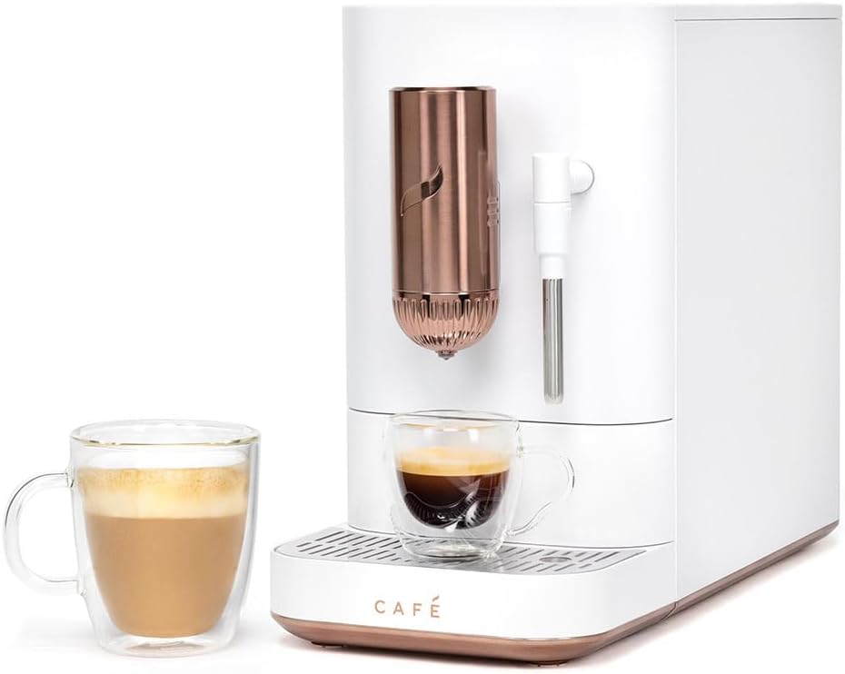 Cafe Affetto Automatic Espresso Machine & Milk Frother with Built In & Adjustable Espresso Bean Grinder, One-Touch Brew in 90 Seconds, Wifi & Smart Connected, Removable 1.2L Water Tank, Matte White