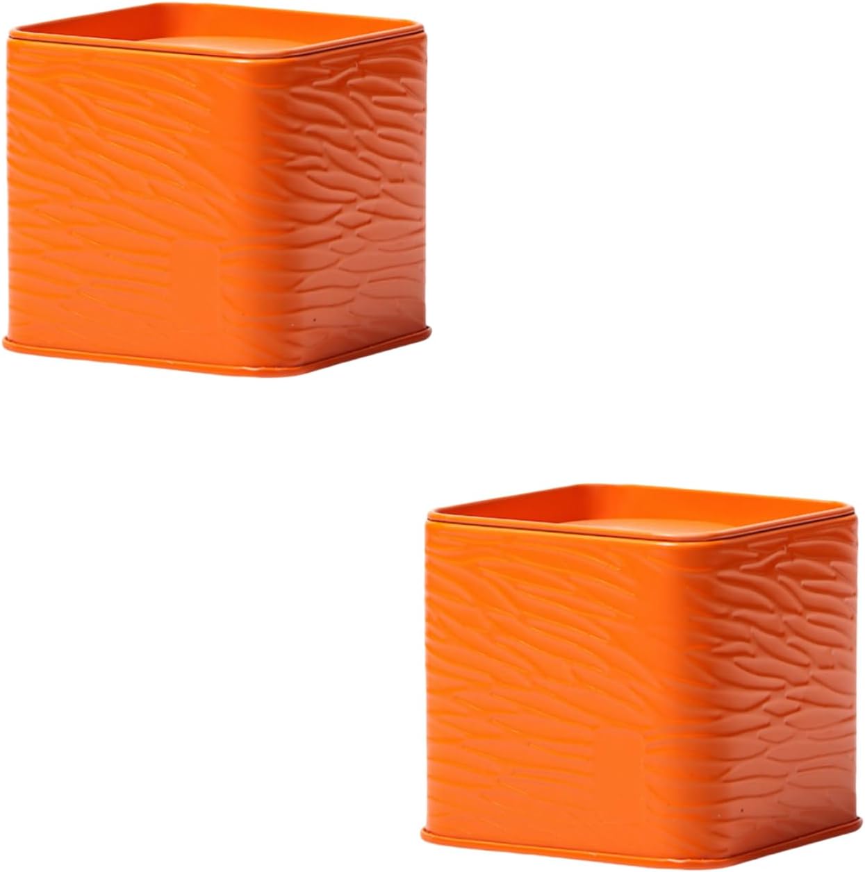 HAN SHENG 2 Pcs Decorative Square Tea Tin Tea Storage Containers Loose Tea Storage Coffee Tins Food Storage Container for Tea Coffee Herb Candy Chocolate Sugar Spices (Orange)