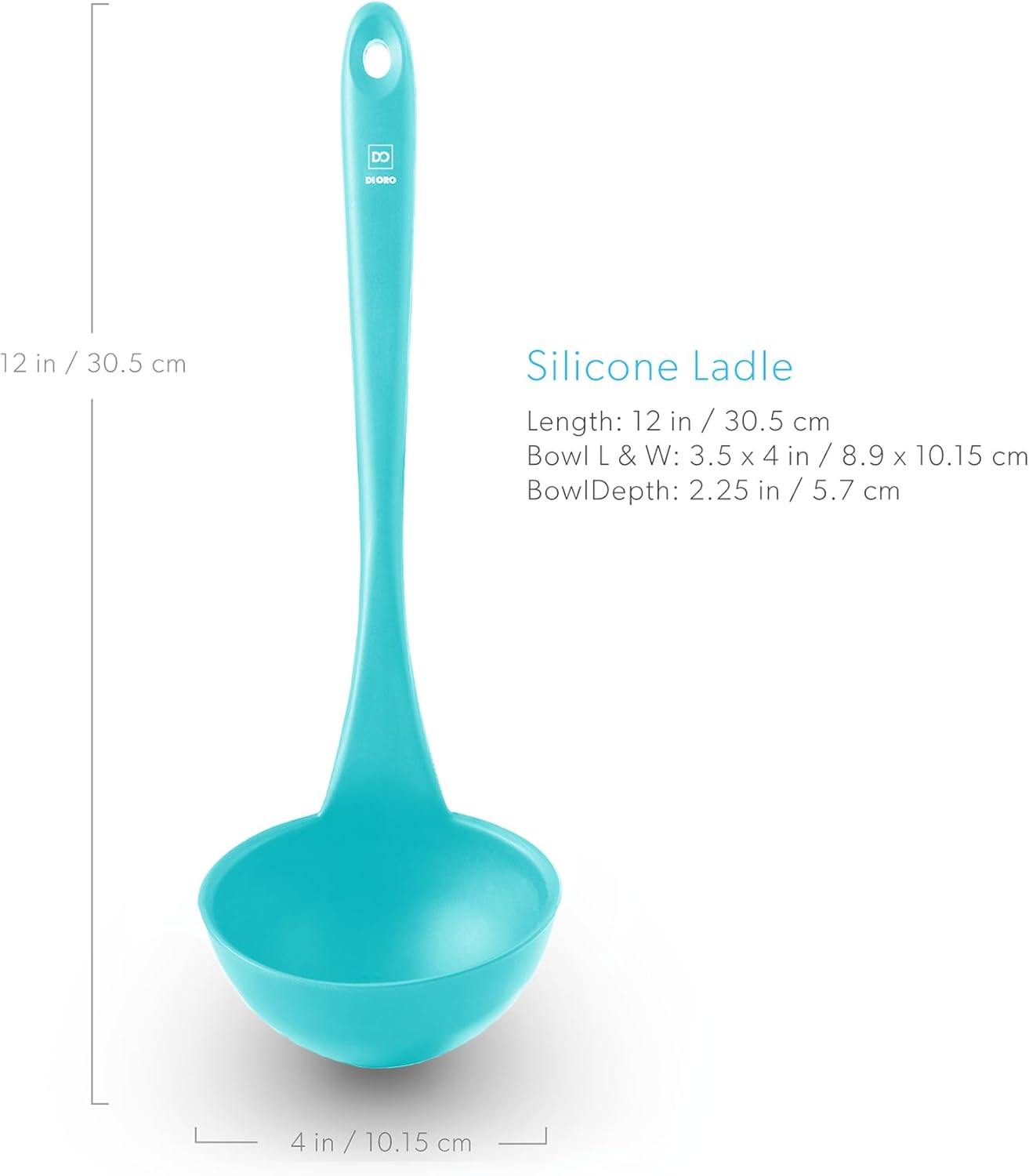 DI ORO Silicone Ladle - Heat-Resistant Large Kitchen Soup Spoon for Cooking & Serving - Nonstick Cookware Safe With Wide Bowl - Dishwasher Safe Utensil (Teal)