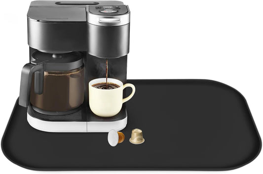 TOHONFOO Silicone Coffee Maker Mat with Lip, 24'' x 16'' Heavy Duty Coffee Maker Mat for Countertops, Coffee Tray Fit Under Coffee Machine Appliance Automatic Machines Espresso Accessory, Black
