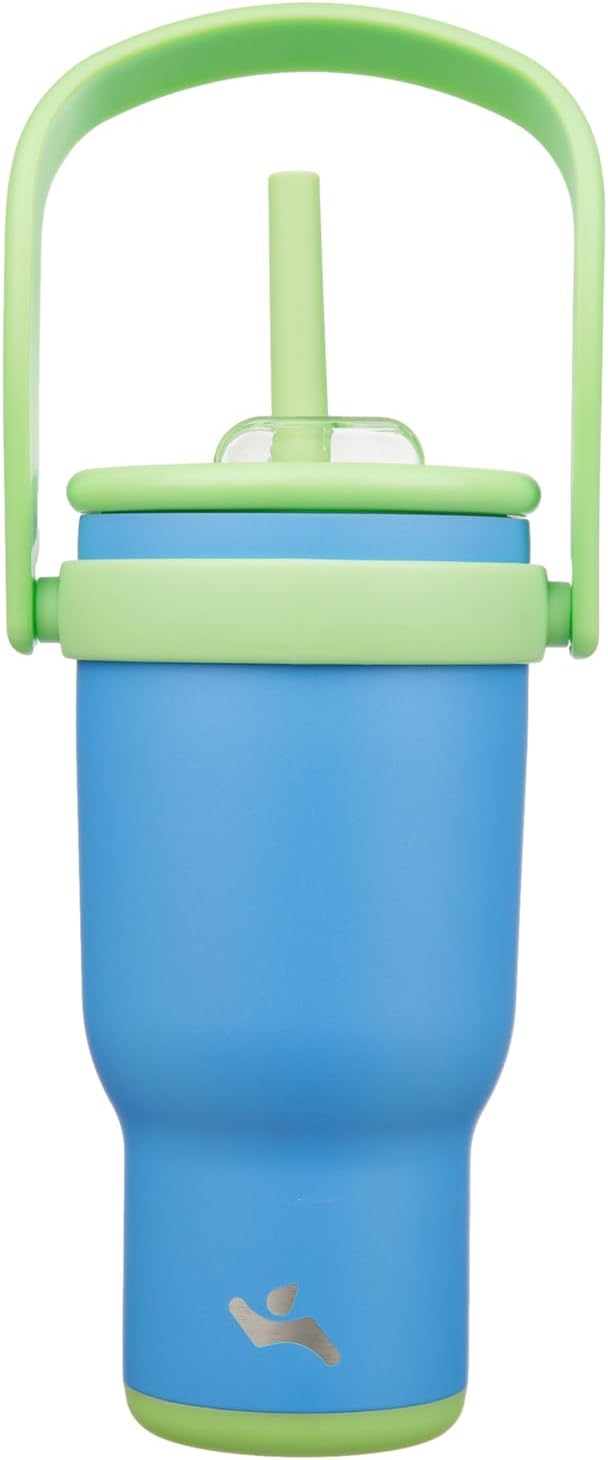 30 oz Tumbler with Side Handle, Insulated Water Bottle with Straw and 2 in 1 Lid, Stainless Steel Cup Travel Coffee Mug for Sports Office Gym,Sky Blue