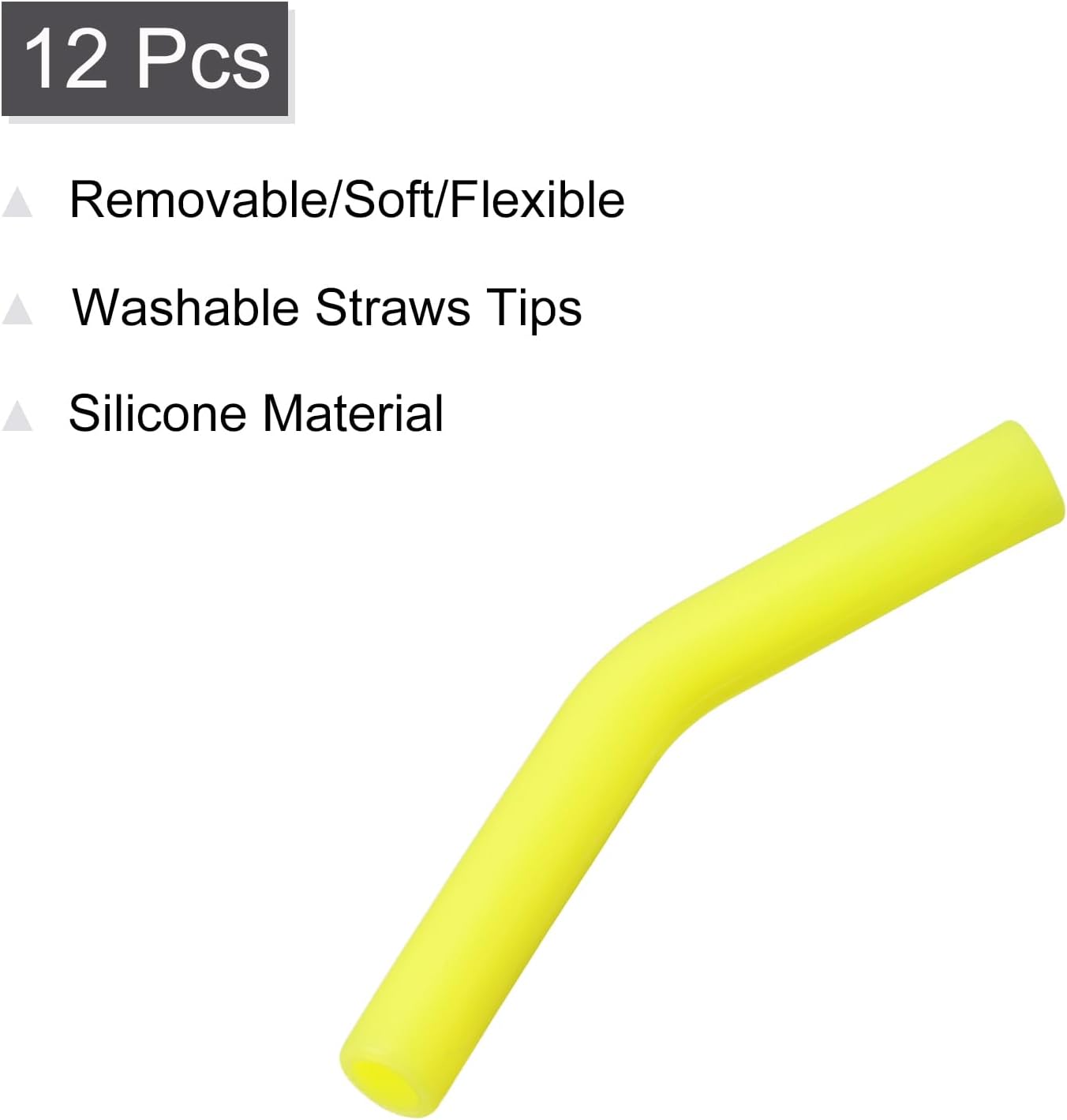 uxcell 12pcs Silicone Straw Tips, Silicone Straw Elbows Tip, Soft Reusable Metal Straw Covers Fit for 8mm/0.31" OD Stainless Steel Straws, Yellow
