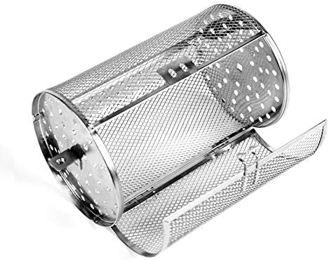 Falytemow Stainless Steel Rotisserie Grill Roaster Drum 12 X 23 cm Oven Basket Oven Roast Baking Rotary for Peanut Dried Nut Coffee Beans BBQ