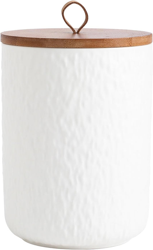 Black White Ceramic Coffee Canister Tea Canister with Seal Wood Lid, Airtight Coffee Storage Container for Coffee Bean, Ground Coffee, Sugar, Cookie Candy jar (White, 1300ml)