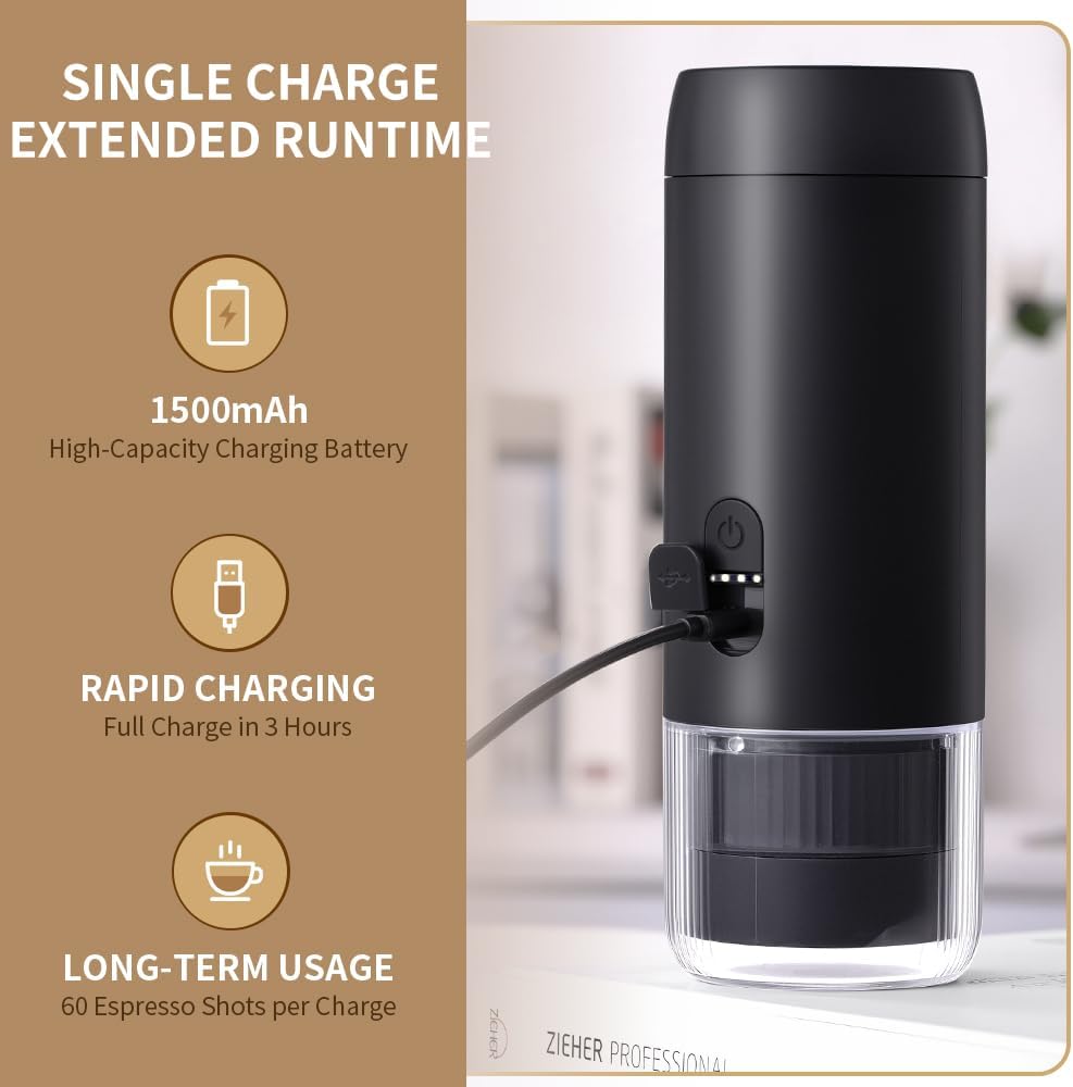 Portable Coffee Maker Espresso Machine, Suitable for coffee powder, capsule coffee, convenient for RV camping, hiking, picnicking, office and home use