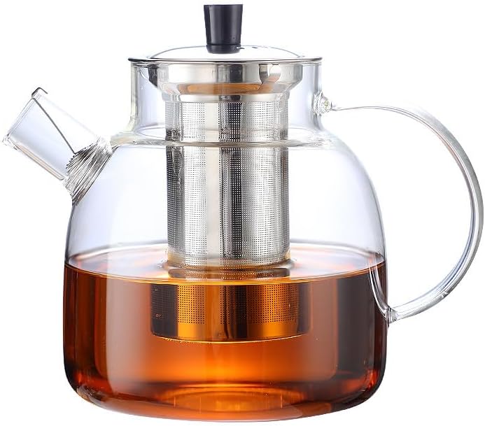 50OZ Glass Teapot With Infuser, Tea Pot for Stove Top, 1500ML Glass Tea Cup With Infuser and Lid, Microwave and Dishwasher Safe