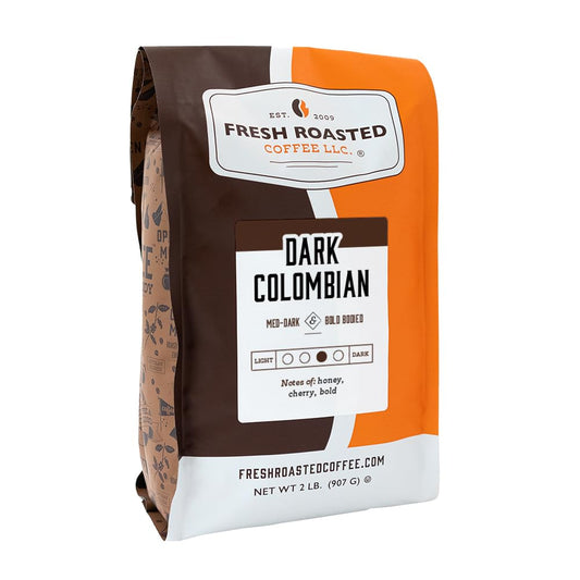 Fresh Roasted Coffee,100% Dark Colombian, 2 lb (32 oz), Med-Dark Roast, Kosher, Ground