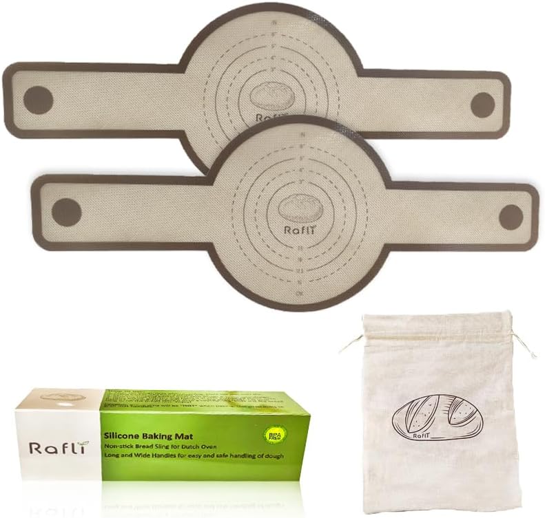 Silicone Bread Sling for Dutch Oven, 2 PC Non-Stick & Easy Clean Reusable Silicone Bread Baking Mat with Long Handles, Easy to Transfer Sourdough Bread + 1 Reusable Bread Bag