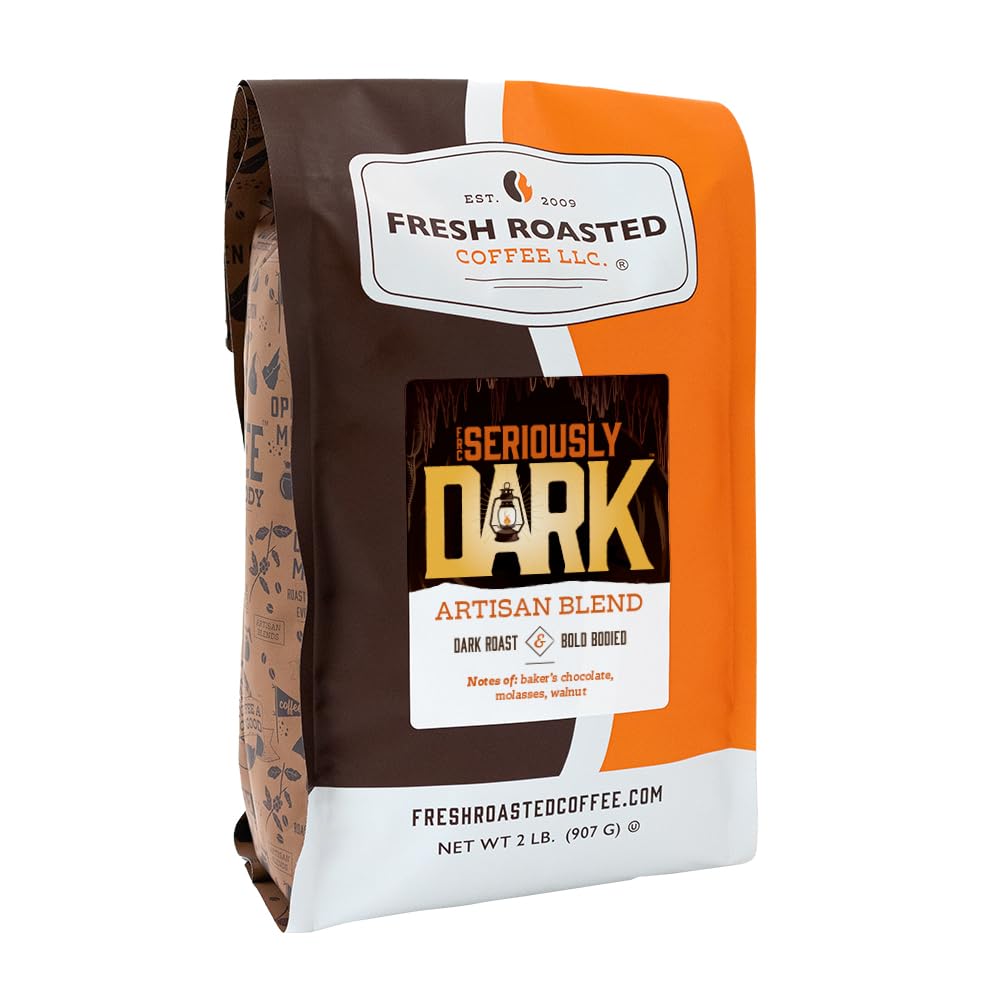 Fresh Roasted Coffee, Seriously Dark Artisan Blend, 2lb Dark Roast, Kosher, Ground