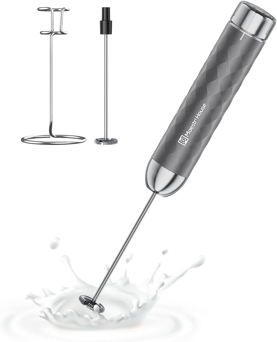Maestri House Rechargeable Milk Frother with Stepless Speed Control, LunaFro 2.0 Handheld Electric Foam Maker Waterproof Drink Mixer Foamer for Lattes, Cappuccino