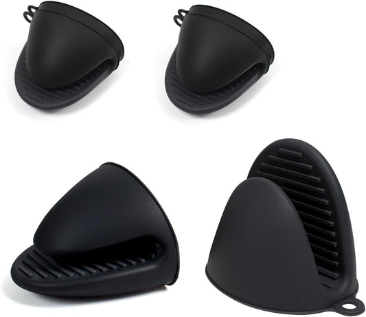 Silicone Oven Mitts Heat Resistant Hot Pot Holders Set for Kitchens - Mini Oven Mittens Silicone Rubber Gloves Small Pot Pinch Grip for Cooking & Baking, 6 Pack Black