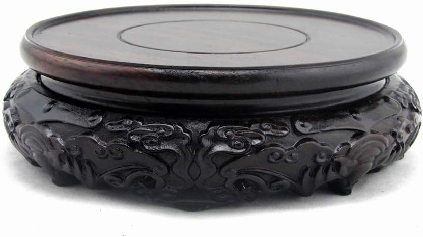 GOLDY&WENDY Oriental Luxury Round Elm Solid Wood Vase Display Stands Pedestal Base, Bat Pattern 3.9 in Diameter