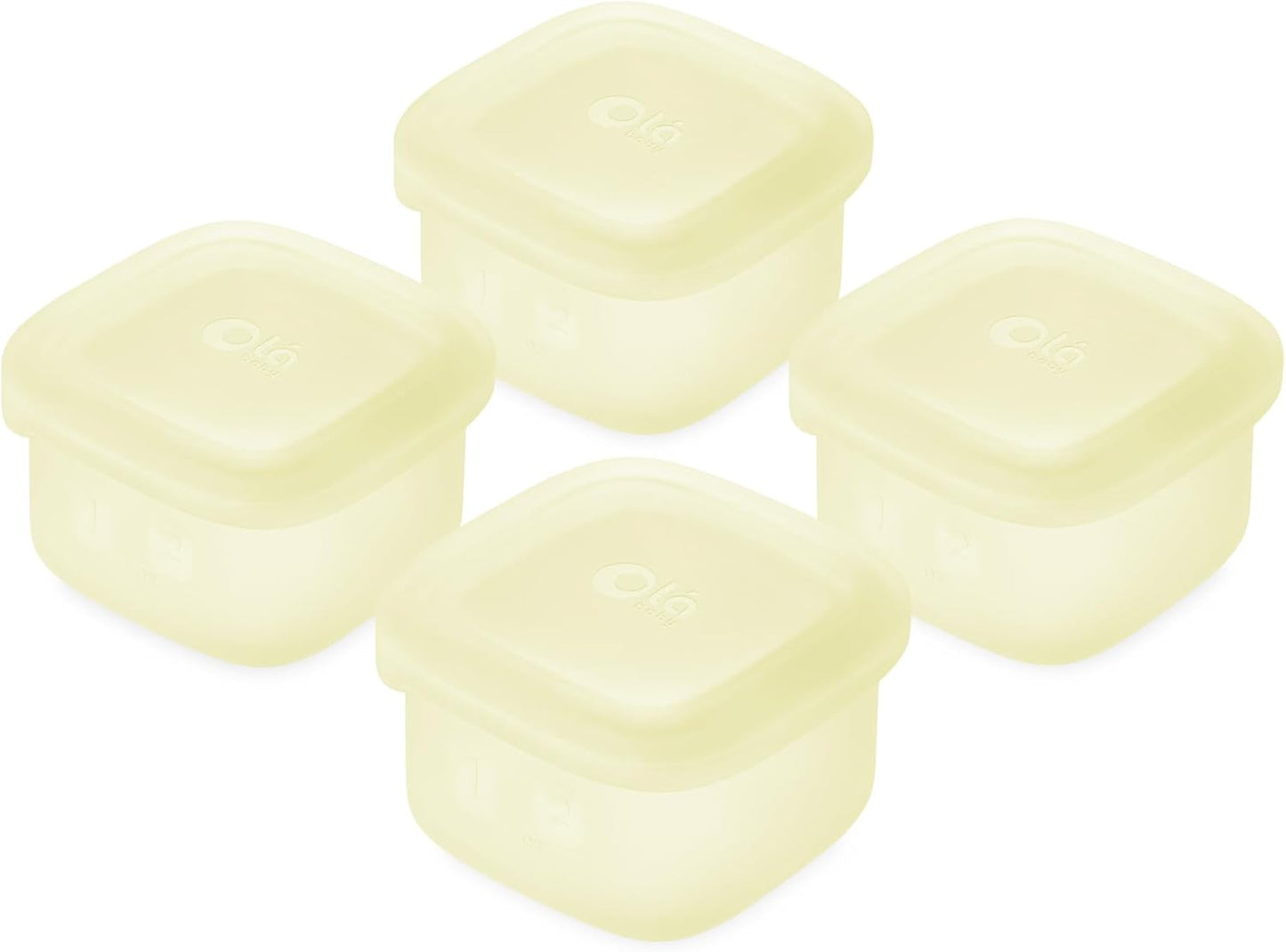 Olababy Clear Sense Silicone Storage Containers 4pk for Baby Food, Snacks, Formula, Puree, Sauce & More | Micro Plastic & BPA-Free | Daycare Essentials for Toddlers and Kids (Lemon, 2 oz / 60 ml)