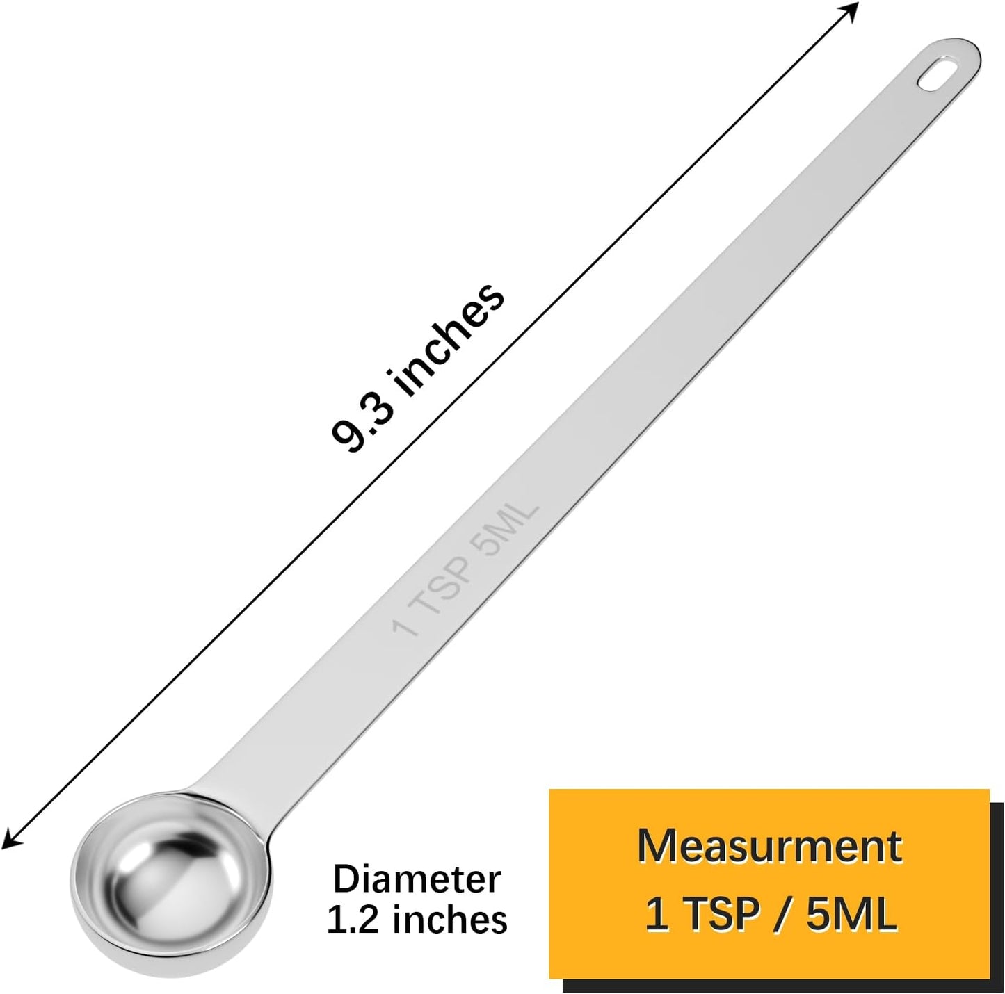 1PCS 1Tsp(1/3tbsp, 5ml) Extra Long Handle Measuring Spoon, Single Stainless Steel Individual Measure Scoop Only