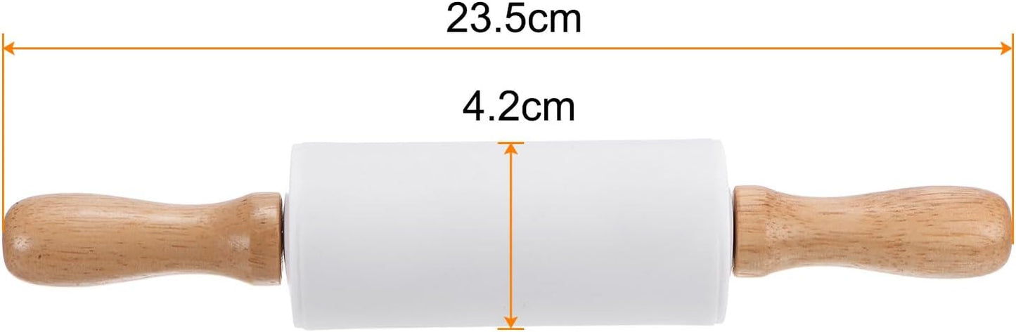 HARFINGTON Silicone Rolling Pins for Baking 9.25 Inch Non-Stick Silicone Surface Wooden Handle Rolling Pin Small Roller Playdough Rolling Pins for Fondant Kitchen Dough Pizza, White